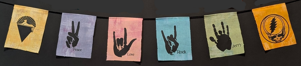 Peace, Love, Rock, Jerry Prayer Flags
