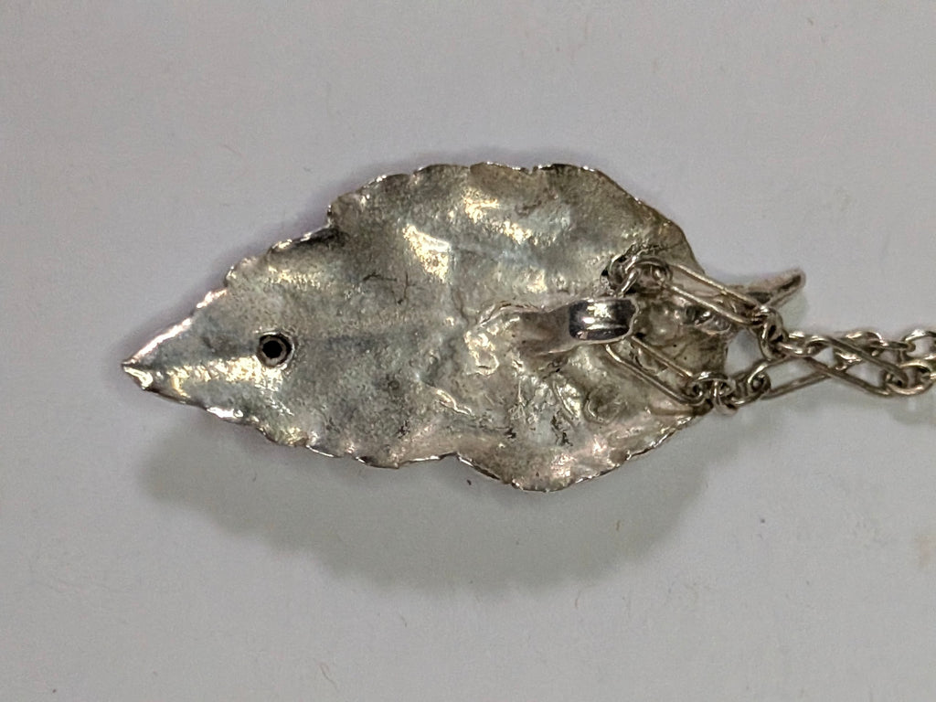 Leaf with Garnet on Sterling Silver Chain
