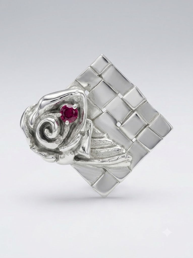 Checkered Background with Rose & Garnet Pendant